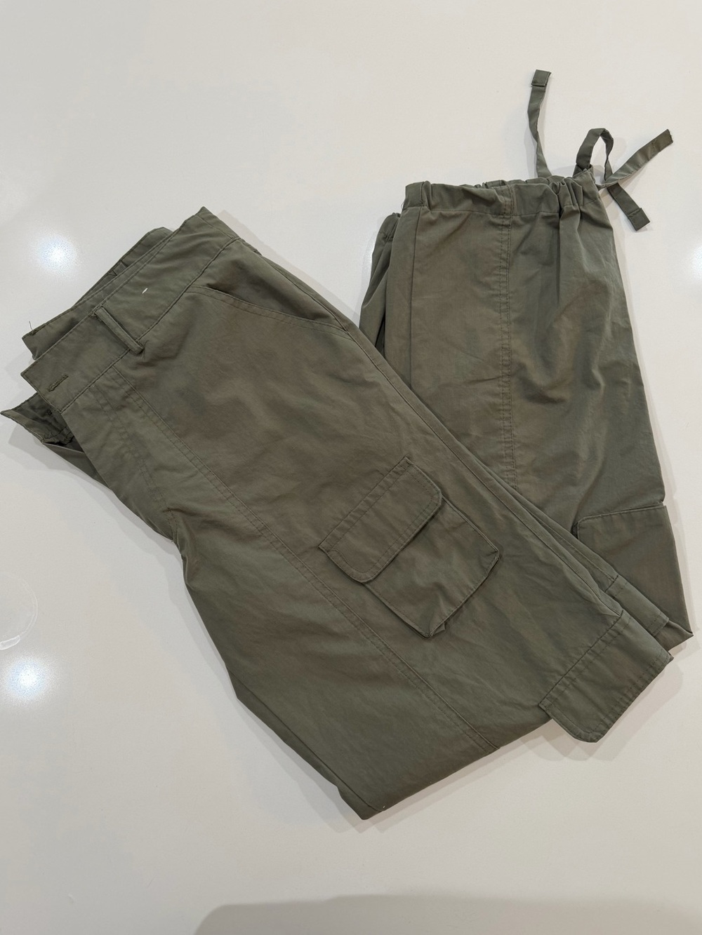 Women's Olive Cargo Ankle Pants with Drawstring Waist
